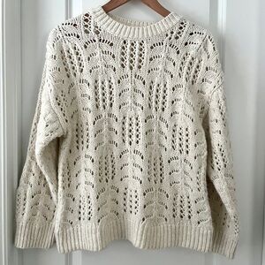 MANGO Cream Chunky Knit Crew Neck Sweater